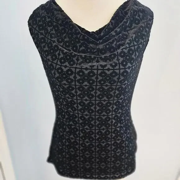 NWOT Laundry by Shelli Segal Black Burnout Velvet Cowl Neck Tank Top Small - Picture 1 of 9
